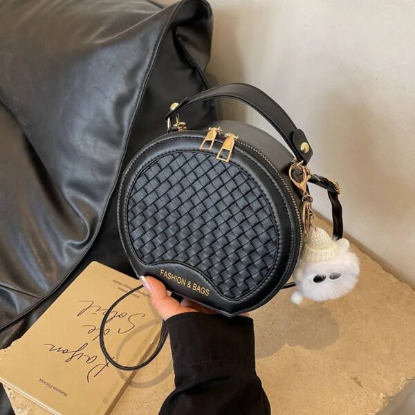 Sac rond en cuir tissé pour femmes