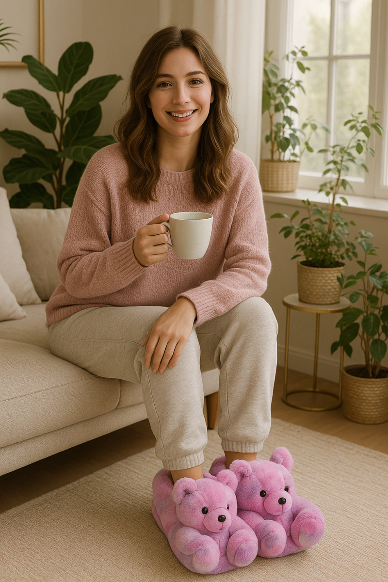 Chaussons Peluche Ours Coloré