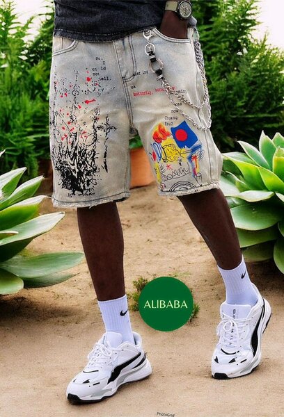 Short en jean imprimé homme