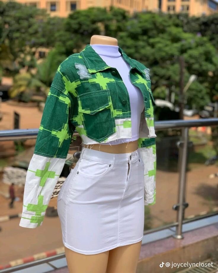 Veste courte en jean verte