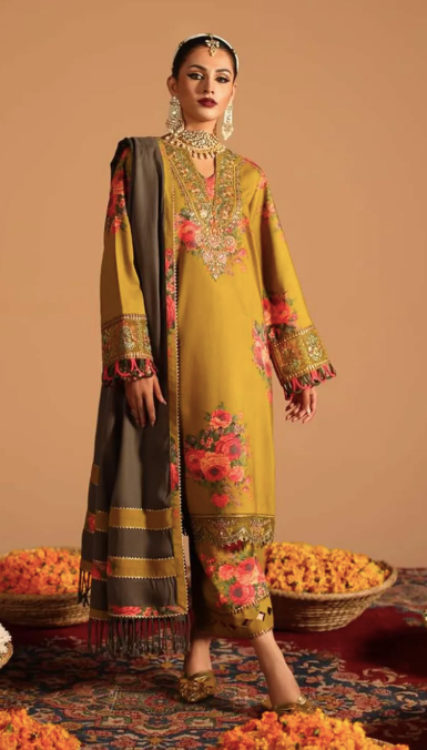 Miraas - Unstitched Embroidered Acrylic Viscose with Dyed Wool Shawl