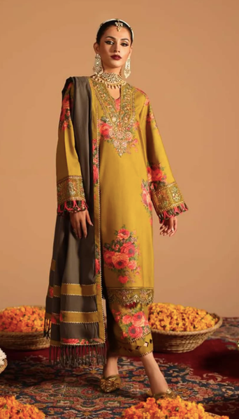 Miraas - Unstitched Embroidered Acrylic Viscose with Dyed Wool Shawl