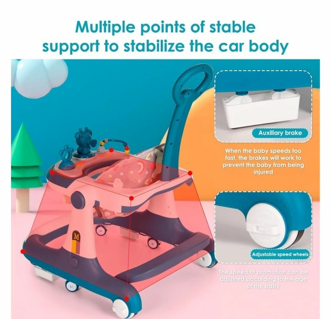 6+ MONTH MULTI-FUNCTION BABY FOLDABLE WALKER RING WITH 360-