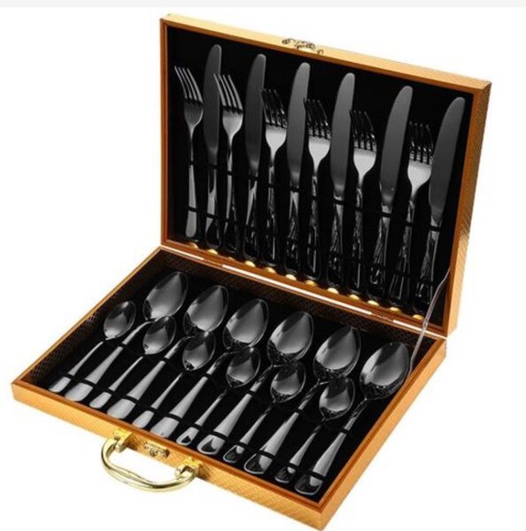24pcs/set Boxed Stainless Steel Cutlery Black