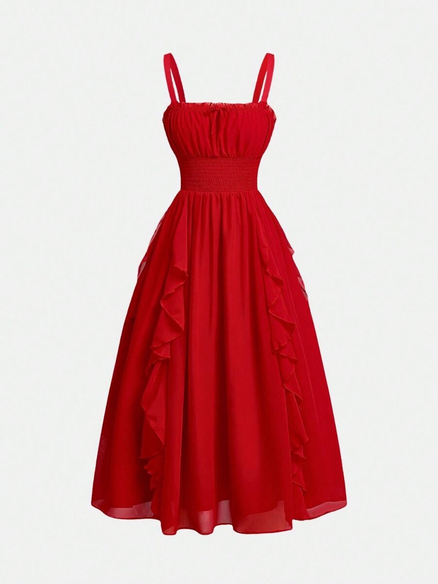 Teen girl woven solid elegant ruffle strap