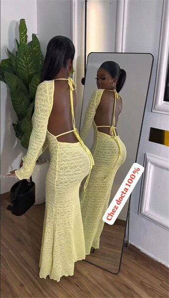 Robe Longue Évasée Jaune Elegante