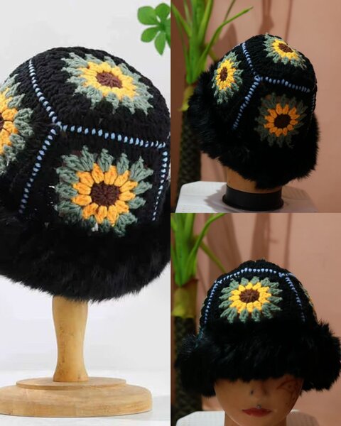 Chapeau Tricoté Fleuri Douillet