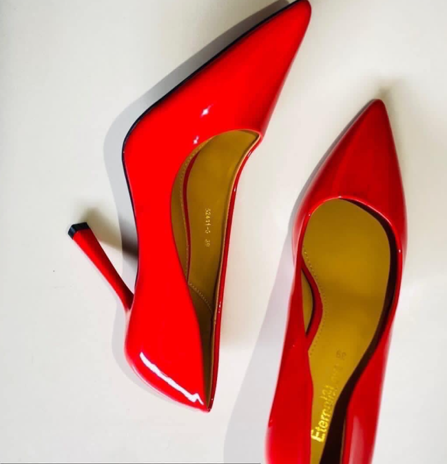 Women's Red Patent Leather Stiletto Pumps with Pointed Toe
