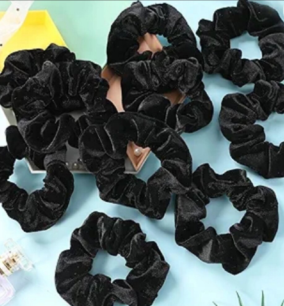 Black Velvet hair scrunchies medium size (pack of 6)