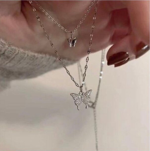 Collier Papillon Argent Double