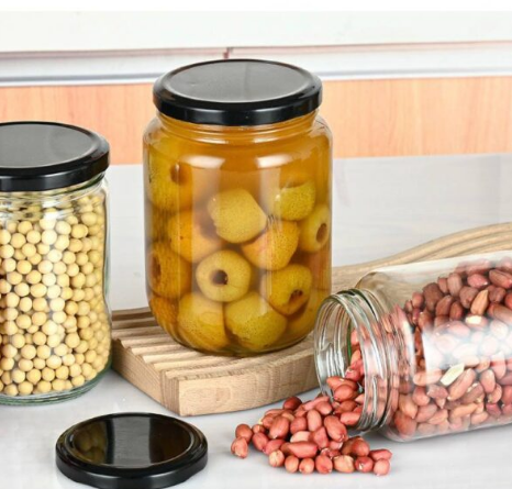 Cylindrical Glass Jar with Black Metal Lid