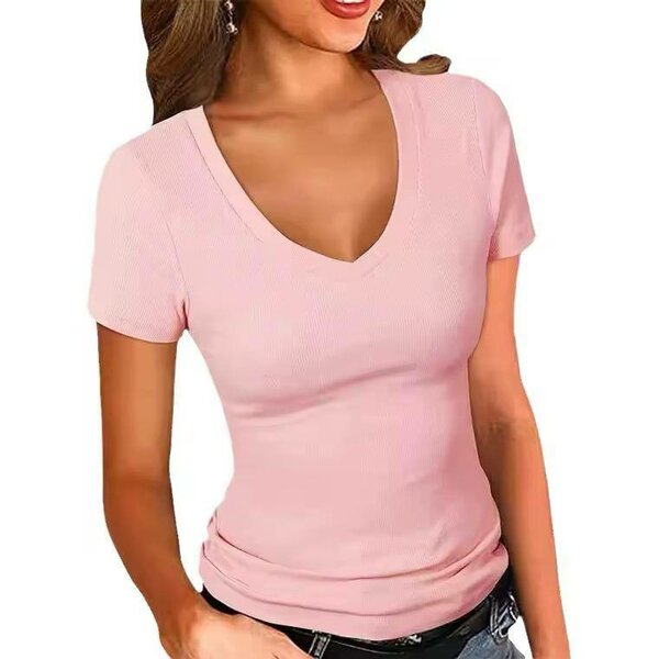 T-shirt moulant col V femme