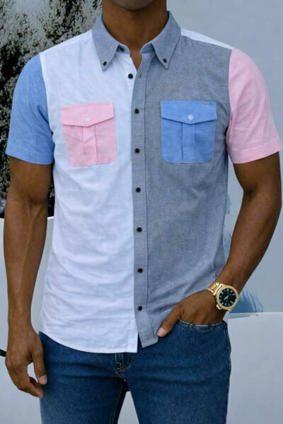Chemise multicolore bleu/gris