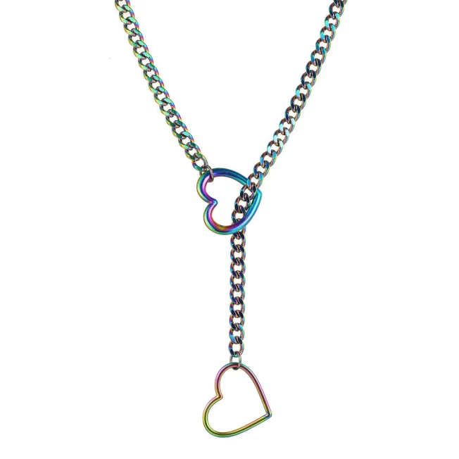 Collier chaîne cœur arc-en-ciel