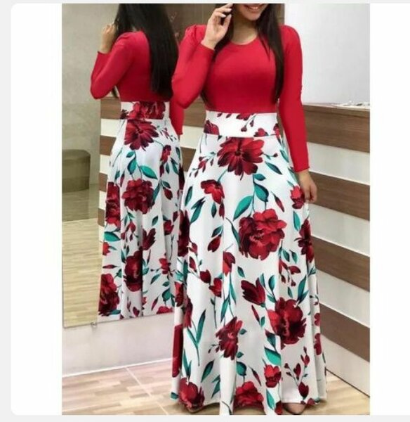 Robe longue rouge florale