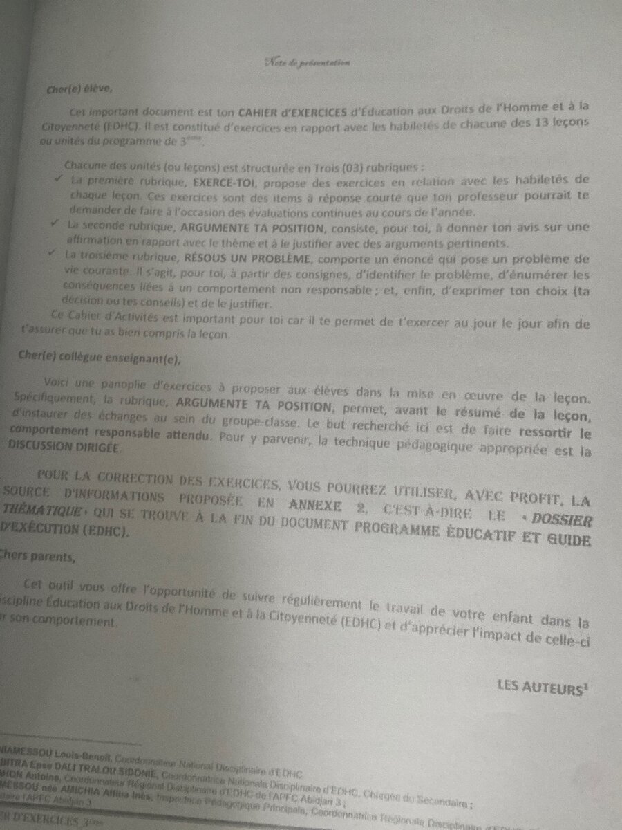 Cahier d'exercices EDHC 3e