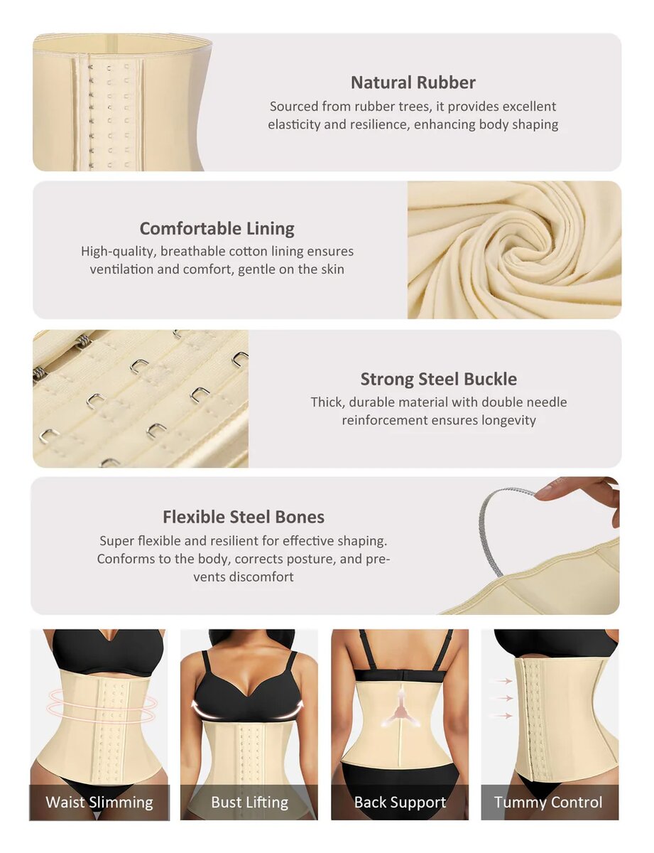 FeelinGirl Corset d'entraînement en latex pour femme avec 9