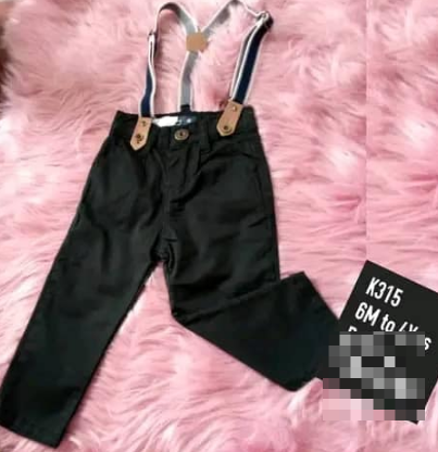 black trousers with suspenders