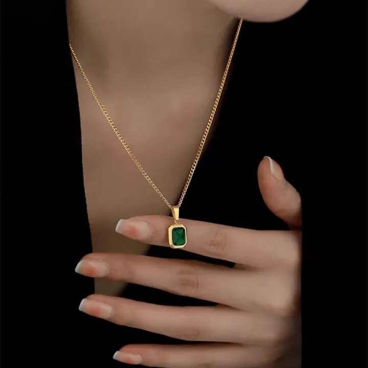 Rectangular stone ss pendant