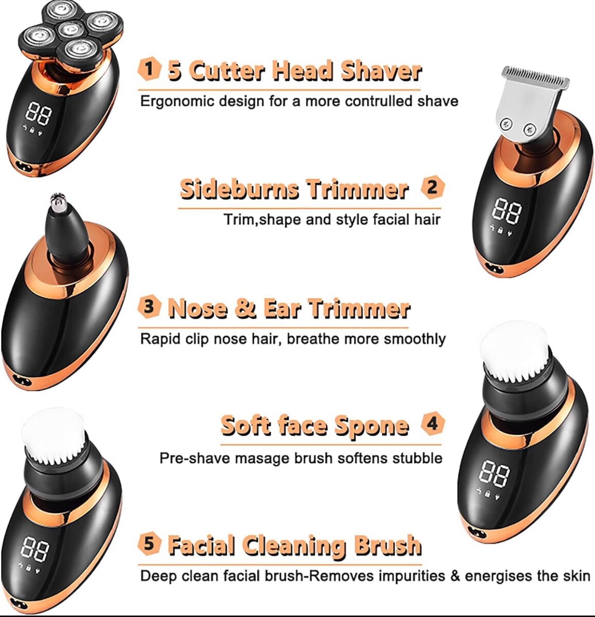 VGR Rasoir Rotatif 4 En 1 Etanche Pour Hommes