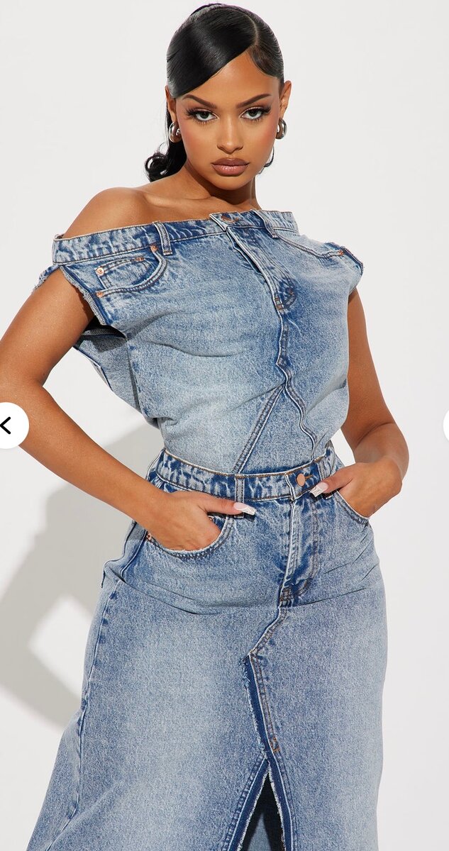 Robe en jean à épaules dénudées