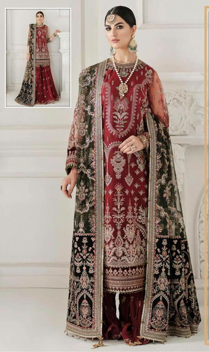 Net full heavy embroidery 3 pc