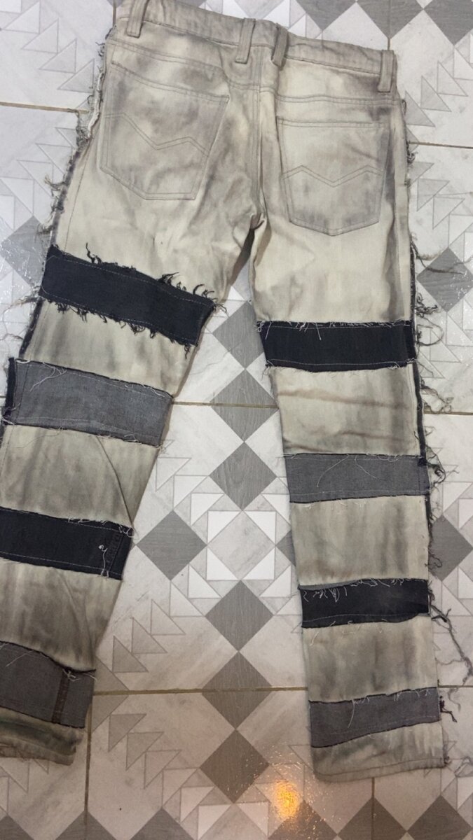 Jean streetwear patchwork frangé