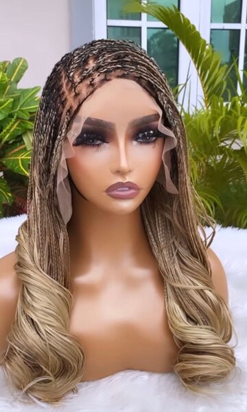 Gold braided wig, Spain curl braided wig