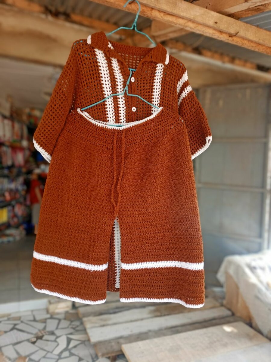 Ensemble crochet marron blanc