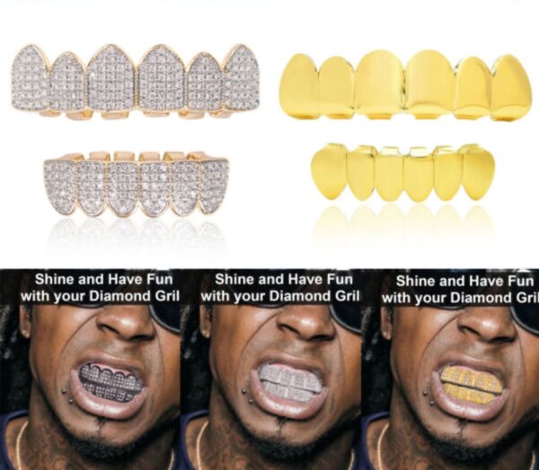 Grillz dorées et argentées
