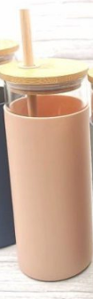 Bamboo Lid Borosilicate Glass Tumbler with Silicone Sleeve and Bamboo Straw