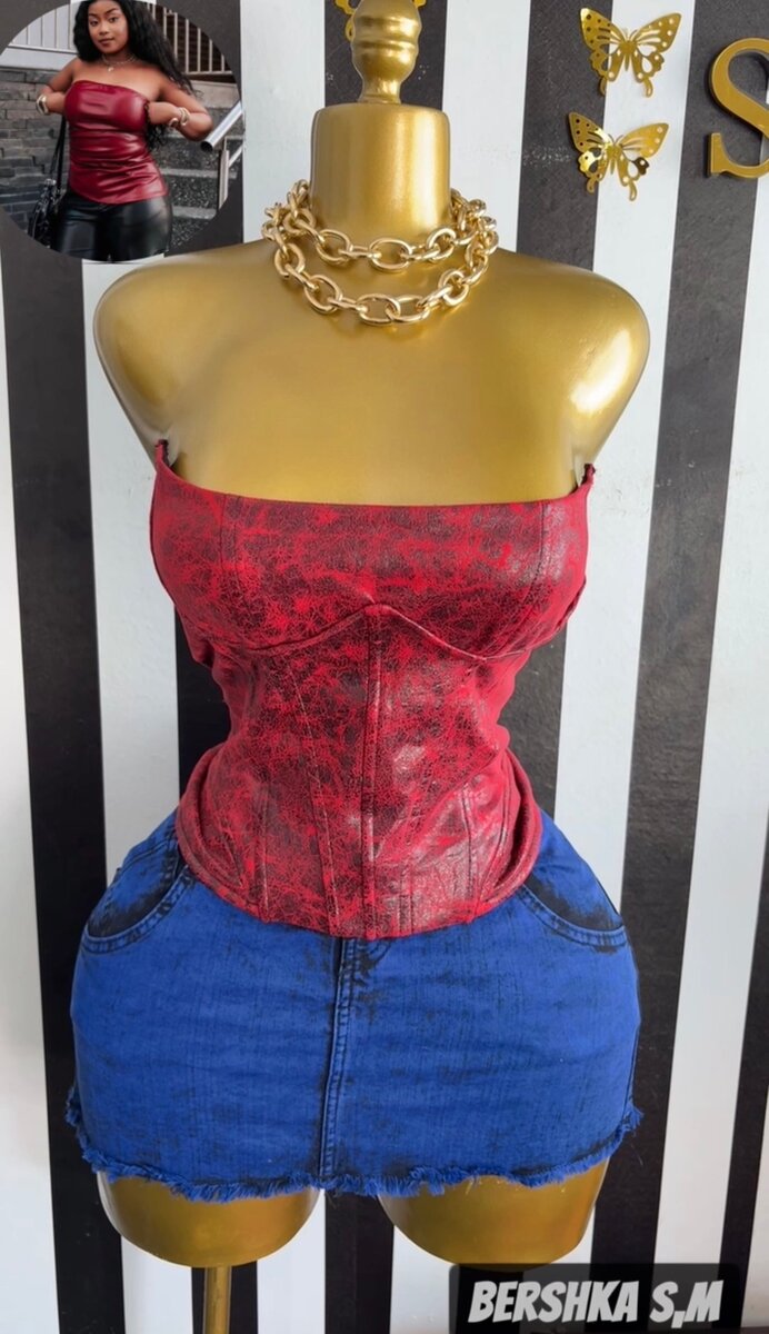 Corset en simili cuir rouge