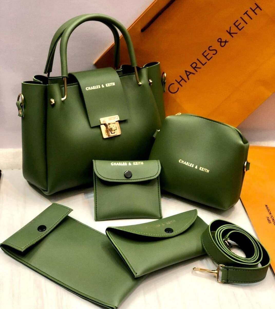 Stylish Women's Faux Leather Hand Bag Set - 5 Pcs