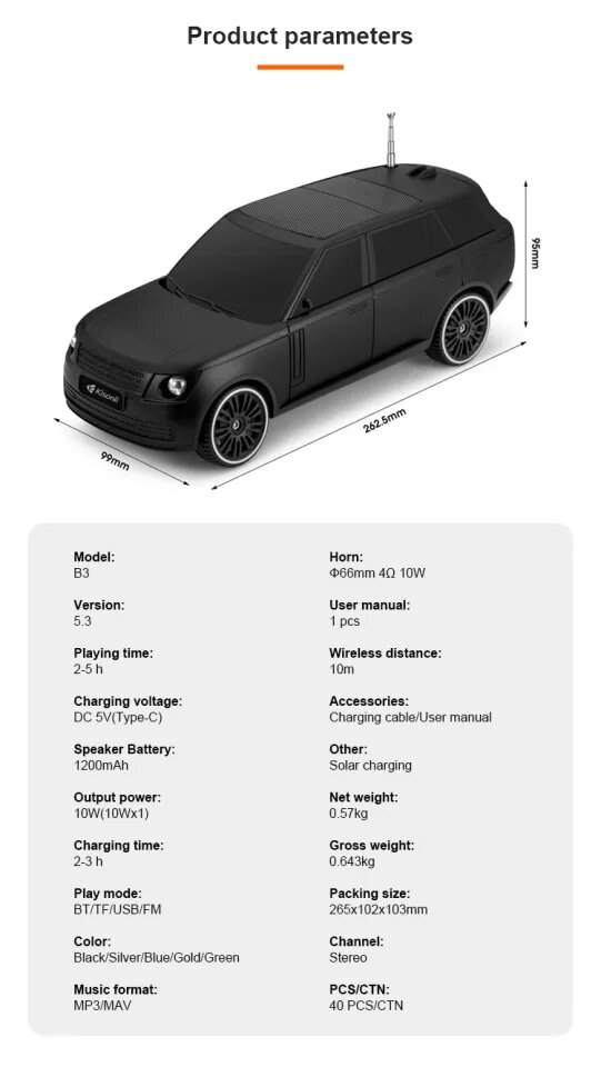 Kisonli B3 SOLAR CAR SPEAKER