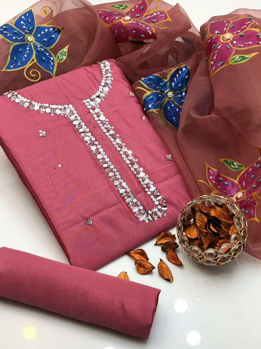 Oil paint work dress organza dc free