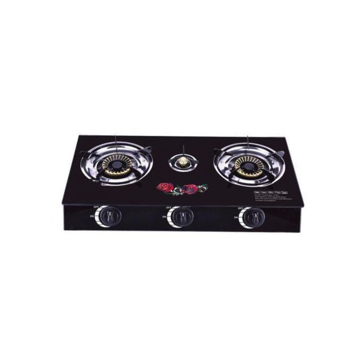 High Professional Tempered Glass Surface - 3 Burner - Black