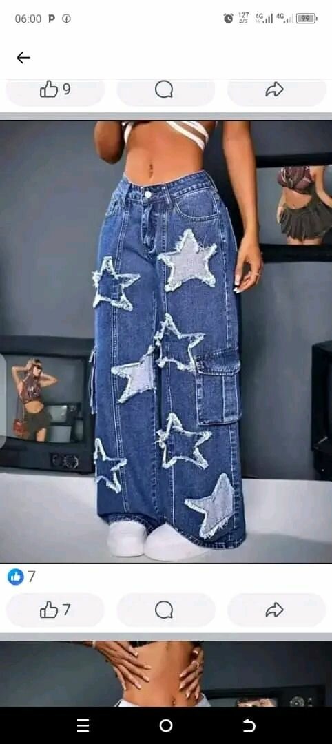 Jeans larges étoiles femme