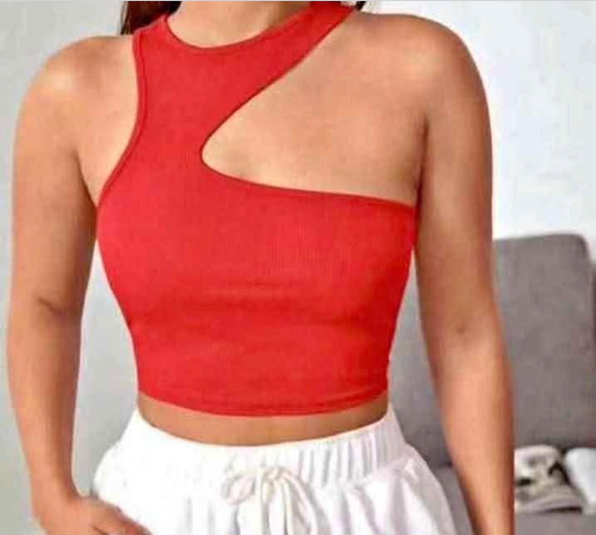 Top asymétrique rouge femme