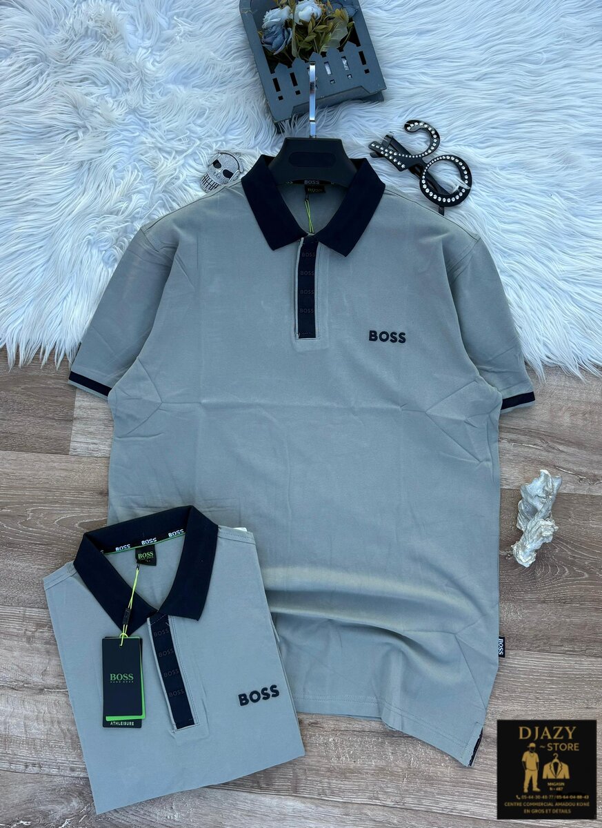 Polo en coton gris homme