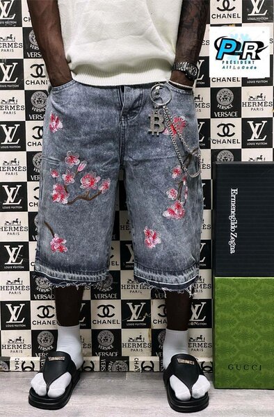 Shorts en jean brodés homme