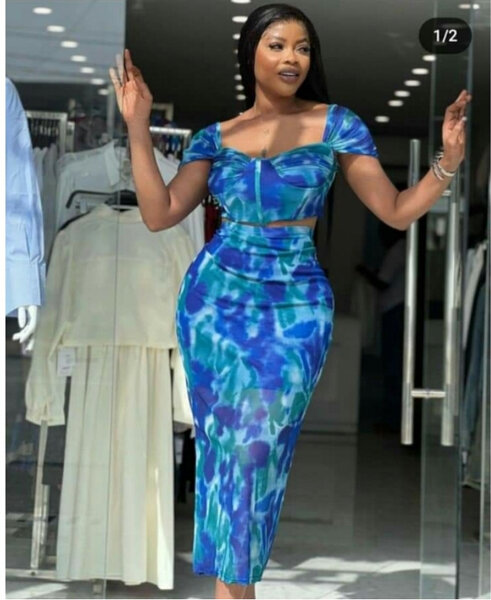 Blue Tie-Dye Off-Shoulder Dress