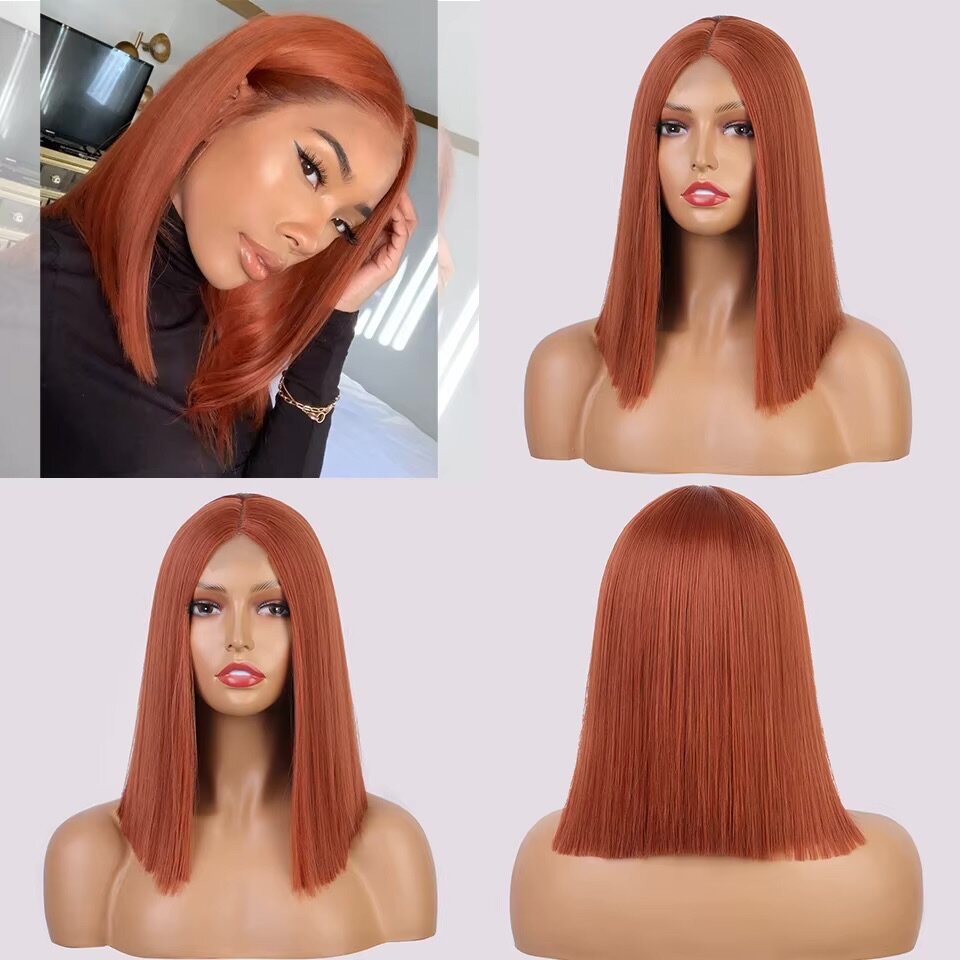 Short Synthetic Wigs for Women Straight Bob Middle Part Cop