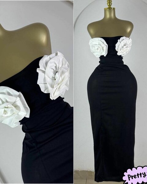 Robe bustier noire à fleurs