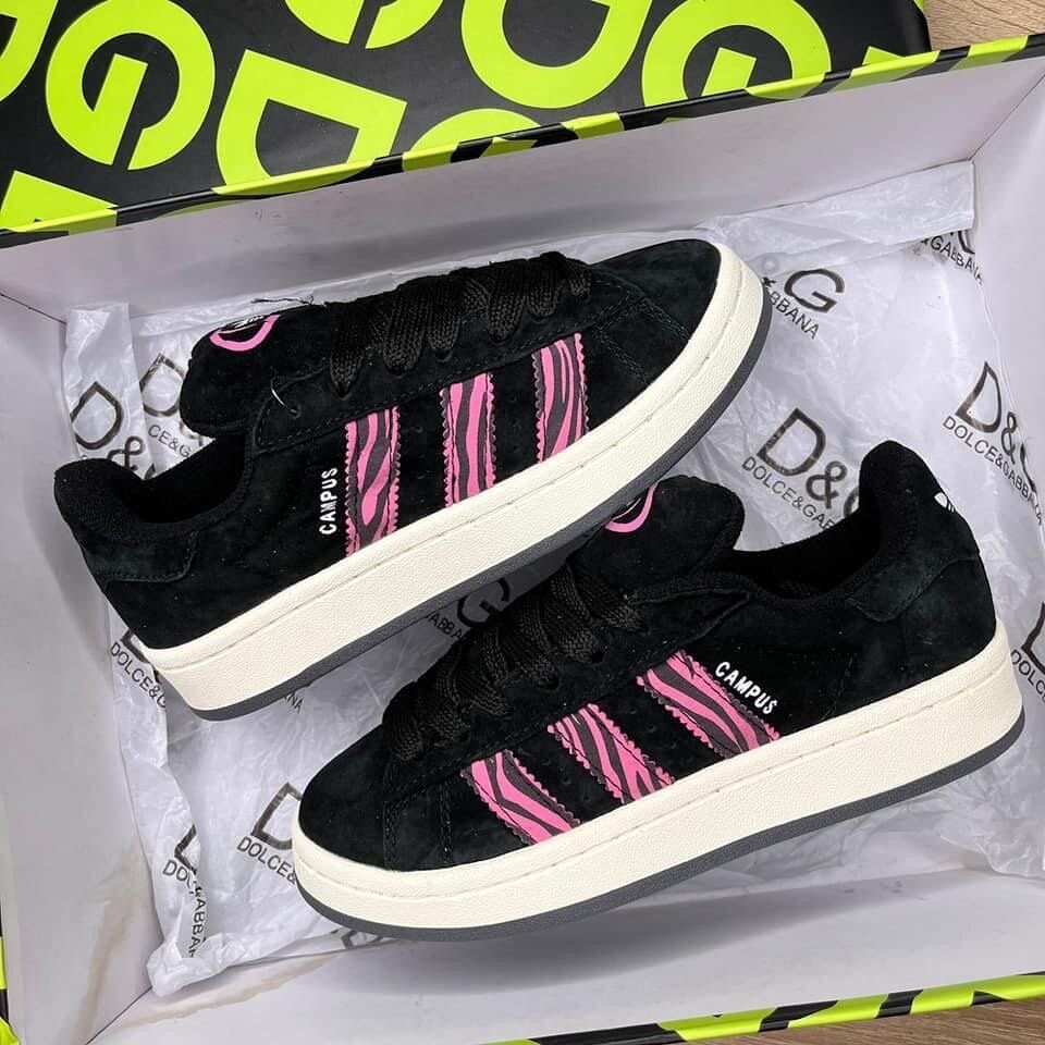 Baskets Campus Noires et Roses