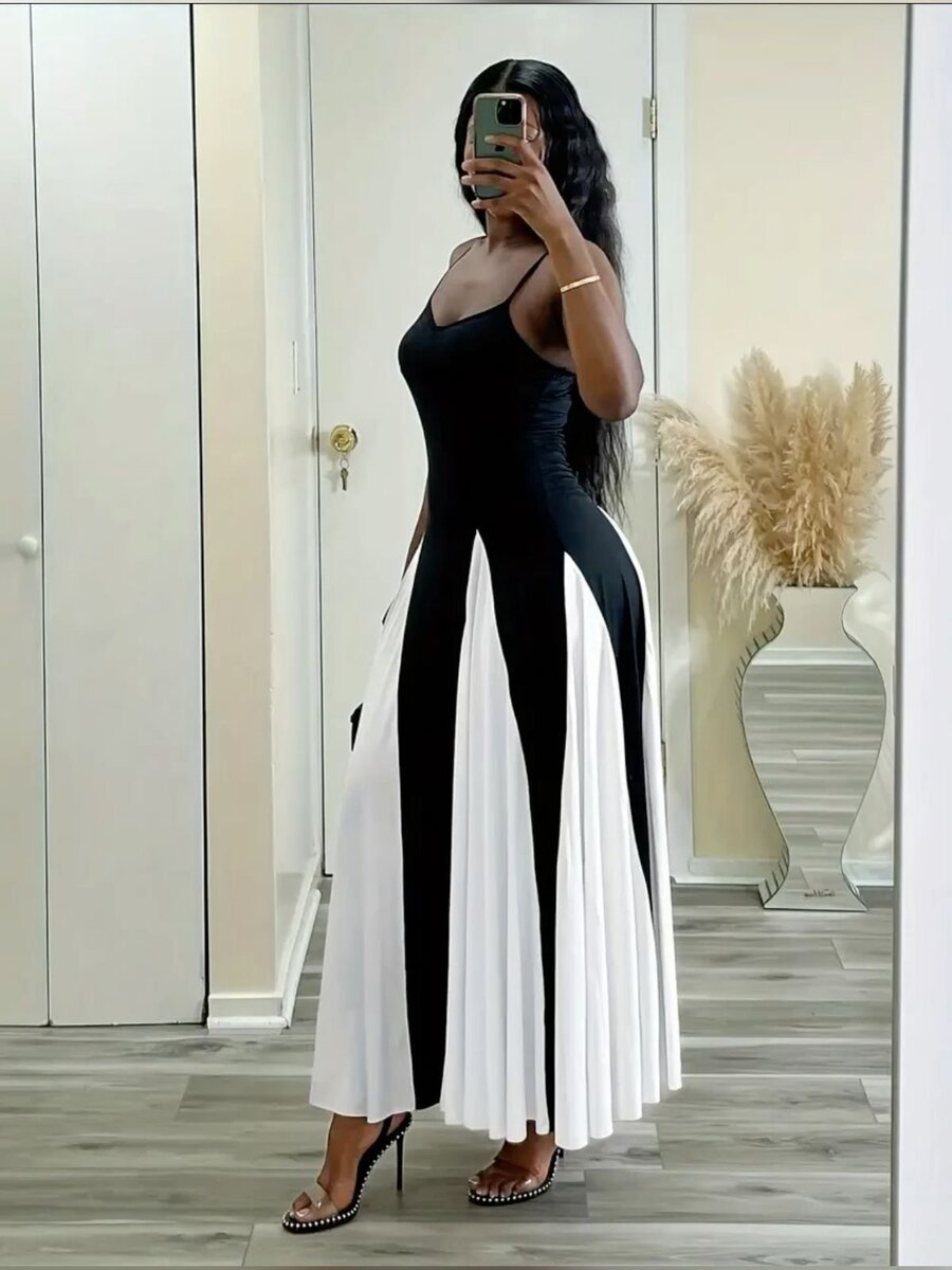 Robe longue élégante bicolore