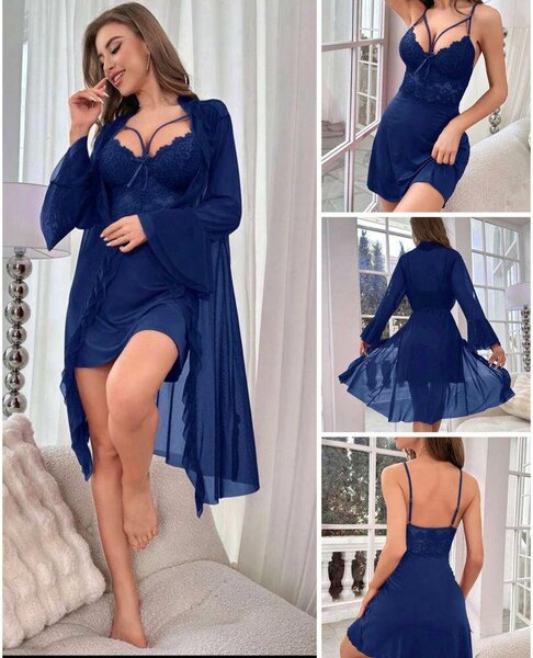 Ensemble nuisette bleu en dentelle
