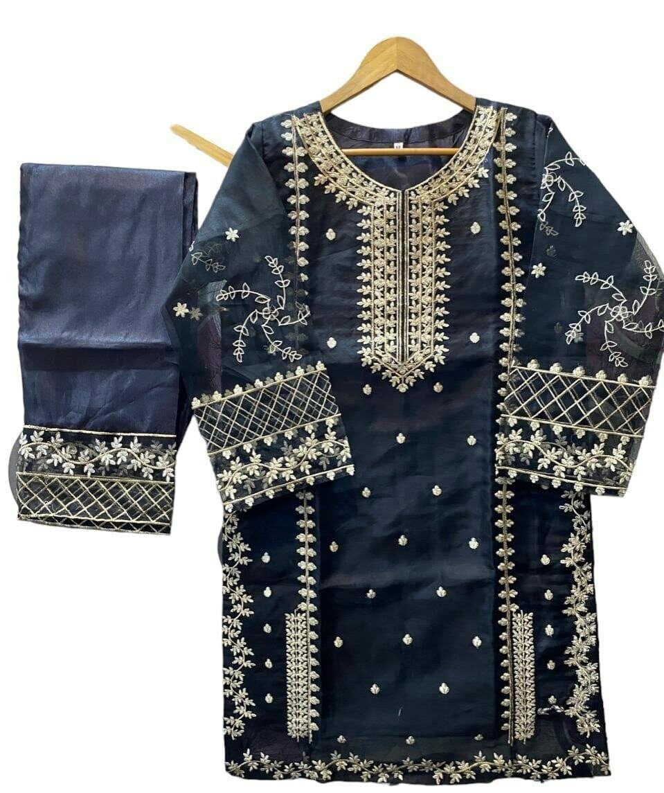 3 Pcs Women Stitched Katan Silk Embroidered Suit
