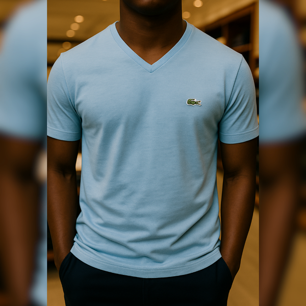 Tshirt Bleu Ciel Lacoste Col V