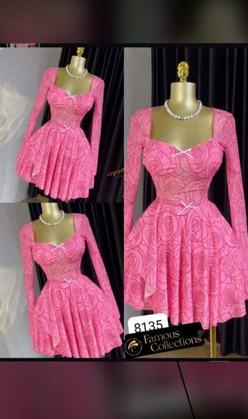 Robe Rose à Manches Longues