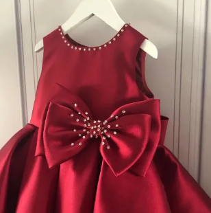 Dress Summer Girls 1 Year Birthday, Red Lace Party Newborn Girl Birthday ( Fabric Silk And Net ) ( Size 03 Month To 12 Yrs)